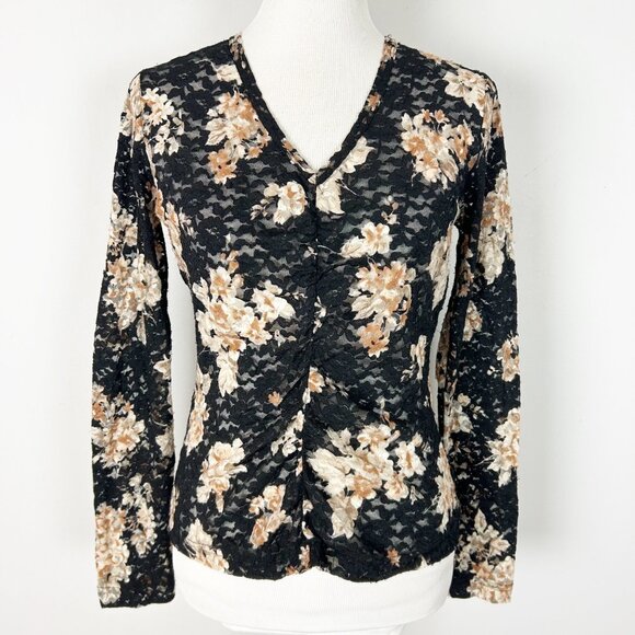 Y2K Karen Kane Mesh Lace Floral Top Stretch Sheer Romantic Size Medium Women's - Picture 1 of 4